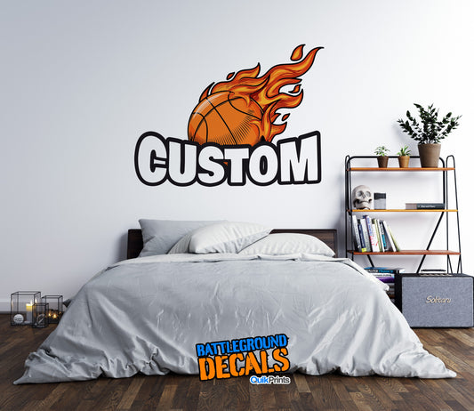 Personalized Basketball on Fire Wall Graphic