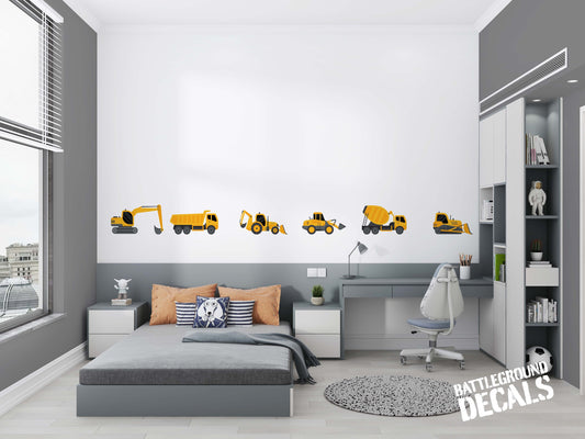 Construction Vehicles Set - 6 piece decal set - Full color wall graphics