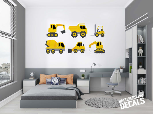 Construction Truck Set - 6 piece set - Full color wall graphics